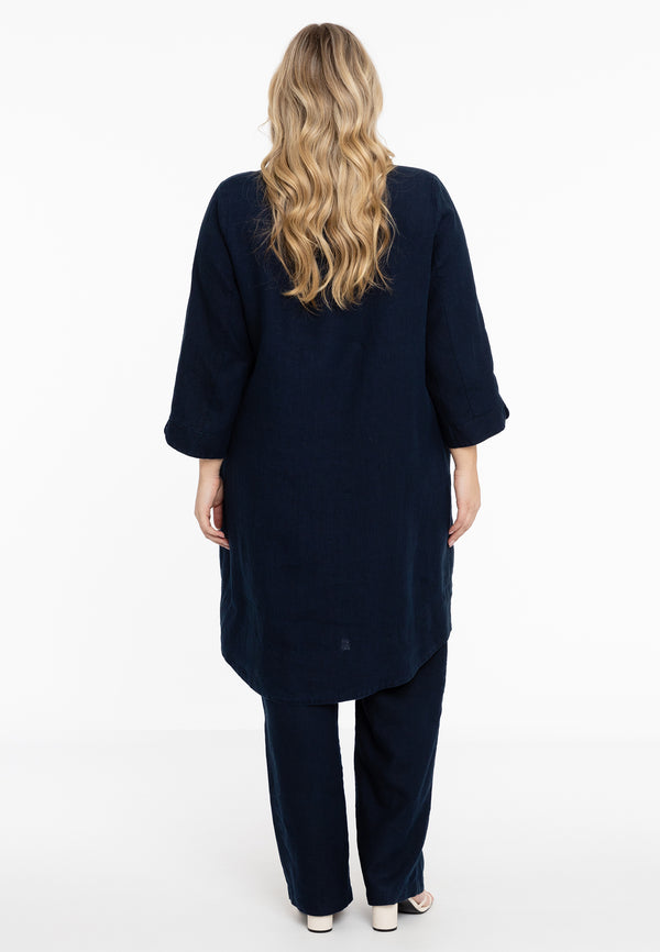 Yoek Blouse Met Kraag LINEN - Blauw