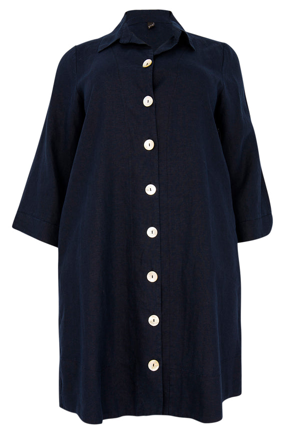 Yoek Blouse Met Kraag LINEN - Blauw