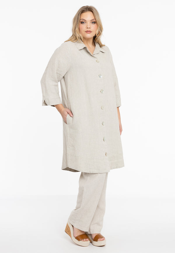 Yoek Blouse Met Kraag LINEN - Light Brown