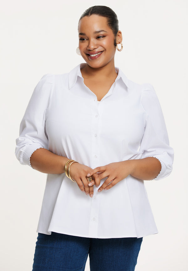 yoek Blouse met pofmouw COTTON STRETCH - Wit