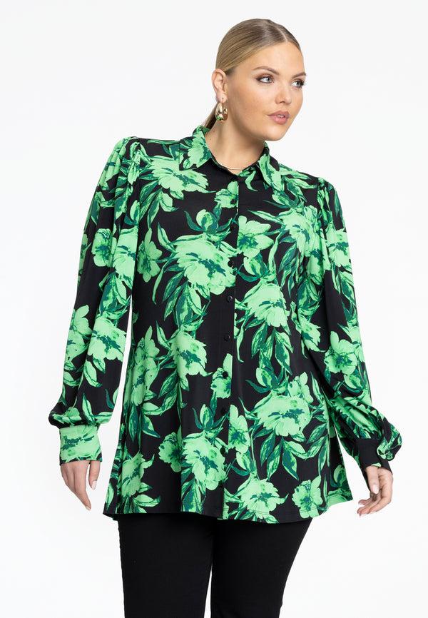 yoek Blouse met pofmouwen FLORENCE - Zwart
