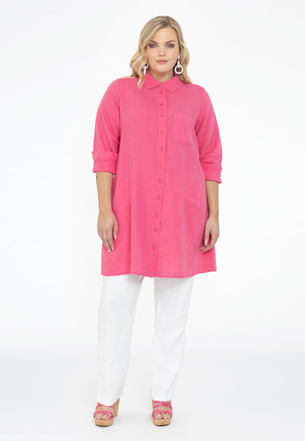 Yoek Blouse Met Zakken LINNEN - Roze
