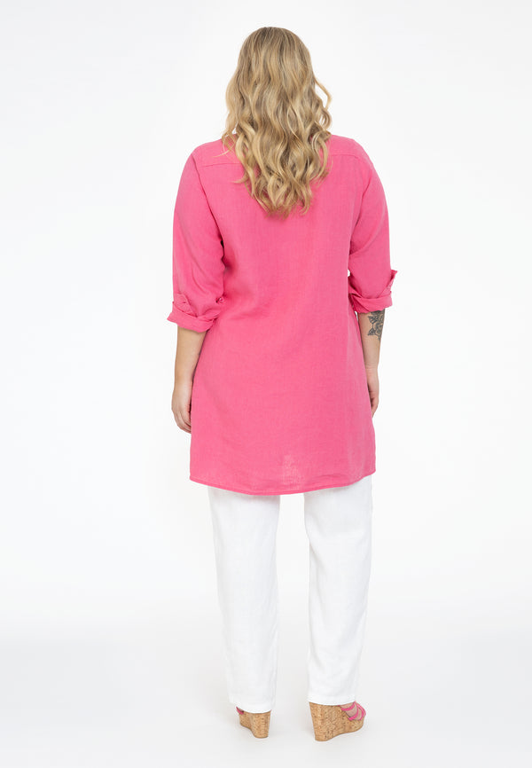 Yoek Blouse Met Zakken LINNEN - Roze