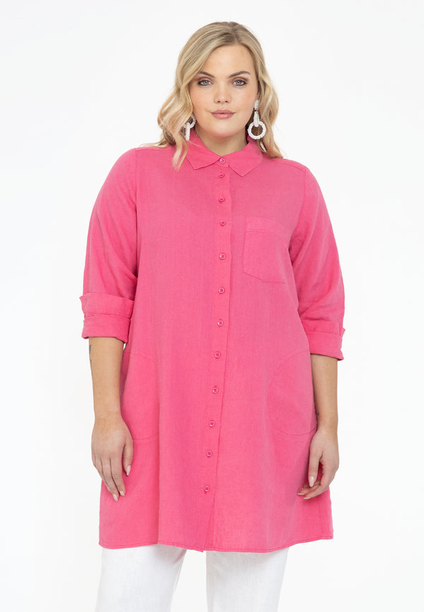yoek Blouse met zakken LINNEN - Roze