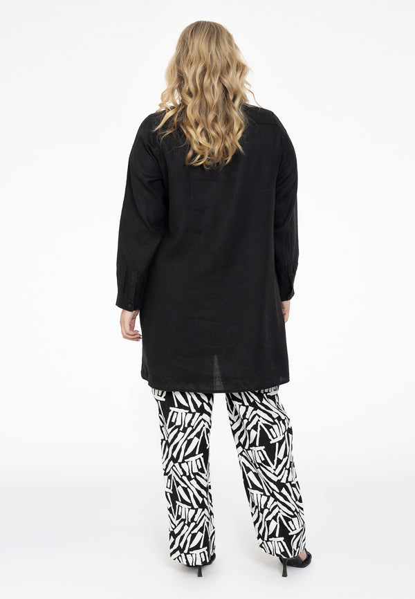 Yoek Blouse Met Zakken LINNEN - Zwart