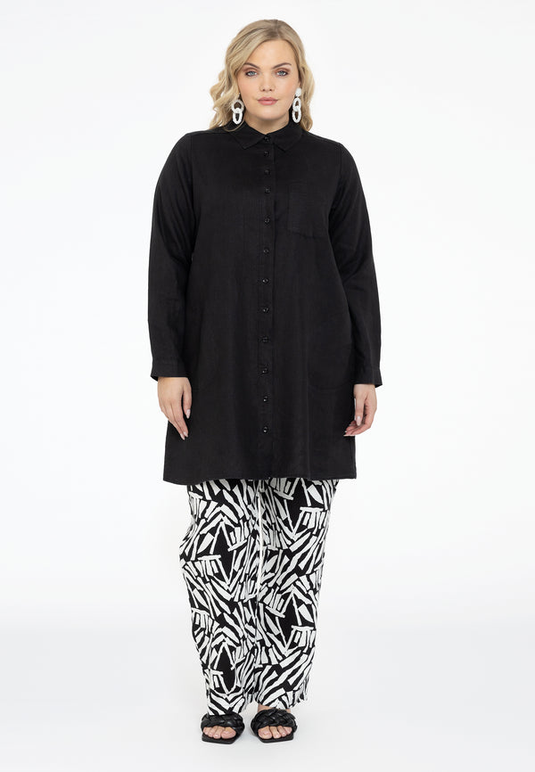 yoek Blouse met zakken LINNEN - Zwart