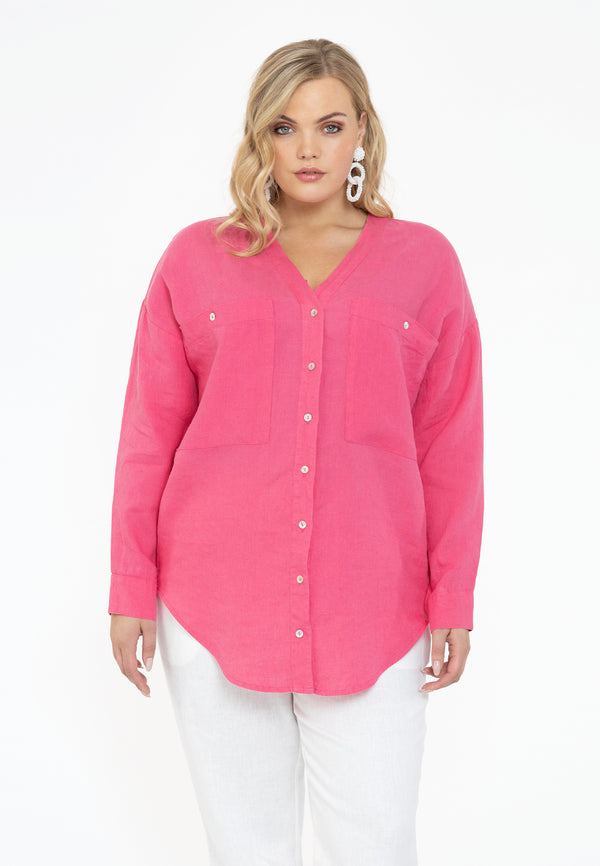 yoek Blouse oversized LINEN - Roze