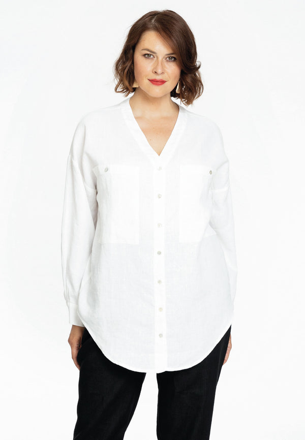yoek Blouse oversized LINEN - Wit