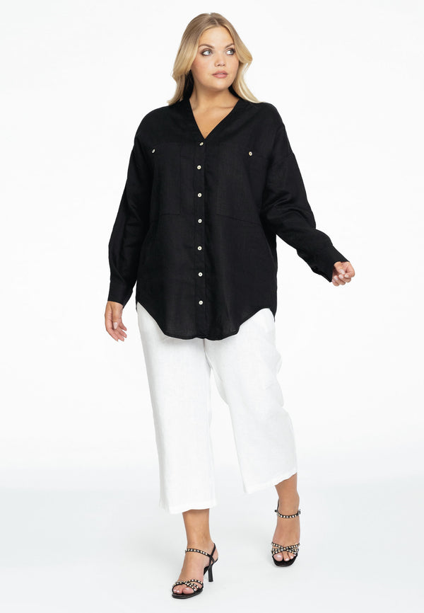 Yoek Blouse Oversized LINEN - Zwart