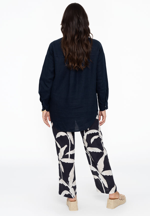 Yoek Blouse V-hals LINEN - Blauw