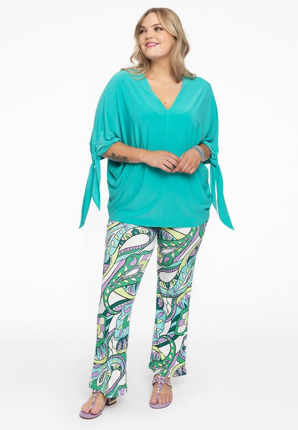 Yoek Blouse V-hals Met Strikken DOLCE - Turquoise
