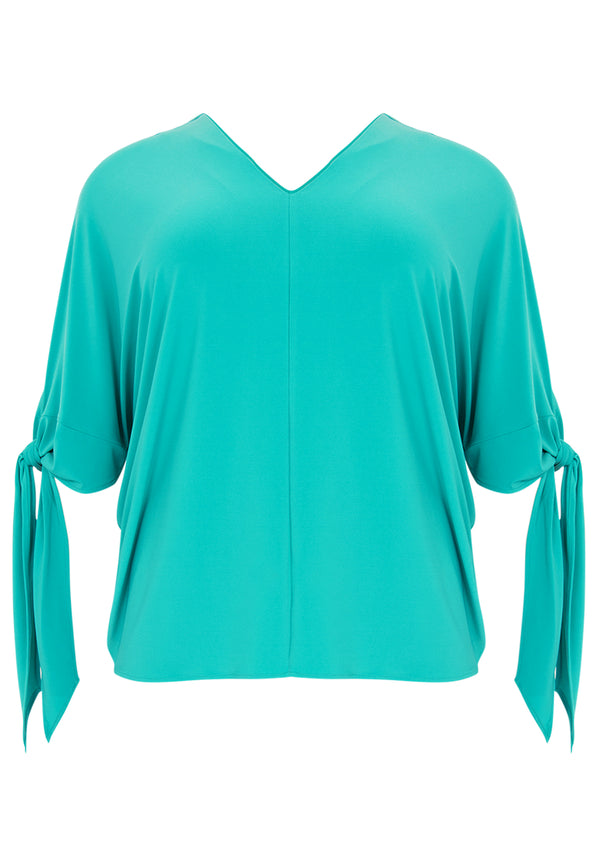 Yoek Blouse V-hals Met Strikken DOLCE - Turquoise