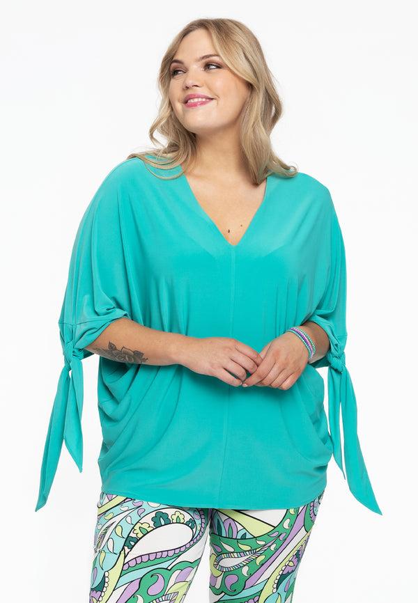 yoek Blouse V-hals met strikken DOLCE - Turquoise