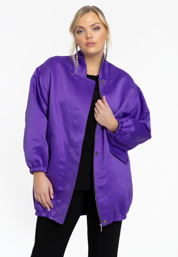 yoek Bomber lang SATIN - Paars