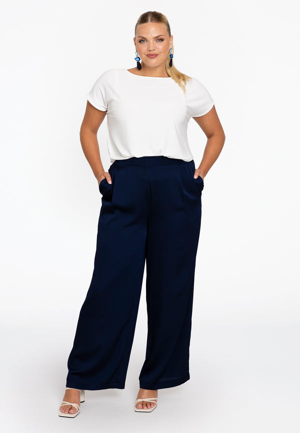 yoek Broek met plooi SATINI - Blauw