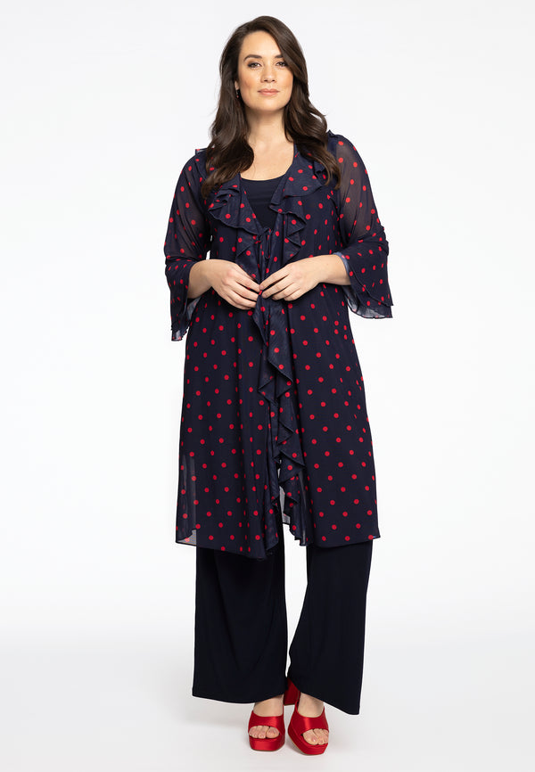 Yoek Cardi-Blouse Met Ruches Dots - Blauw