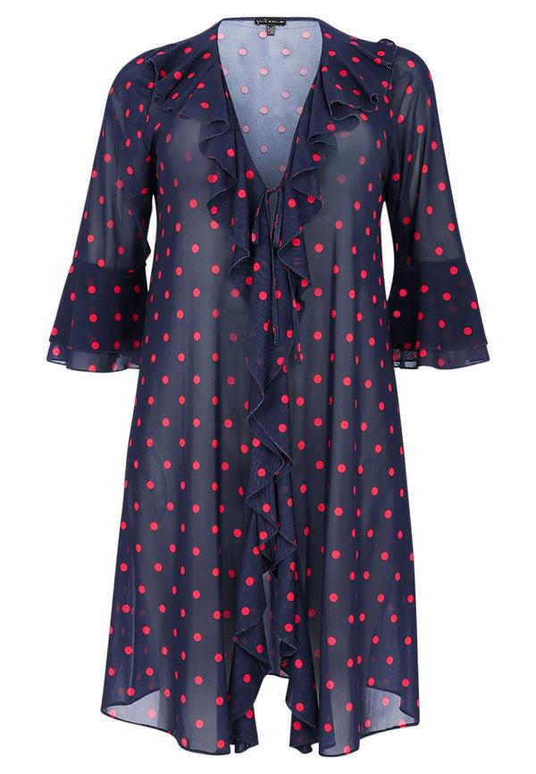 Yoek Cardi-Blouse Met Ruches Dots - Blauw