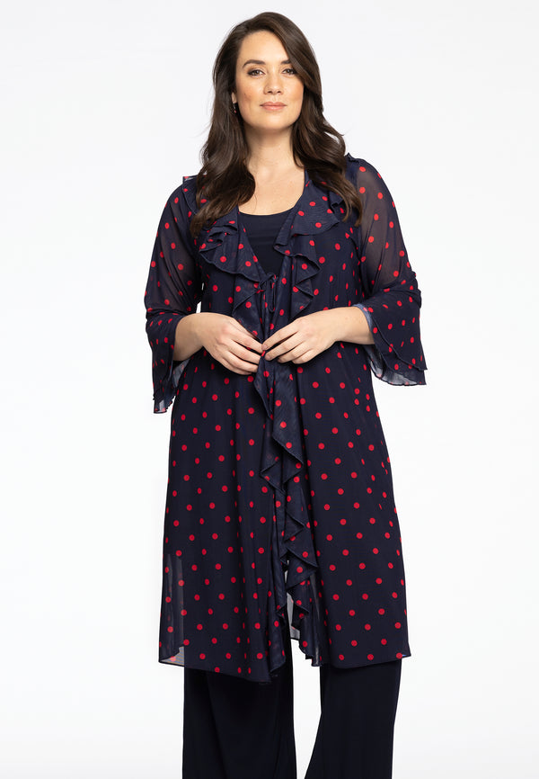 yoek Cardi-Blouse met ruches Dots - Blauw