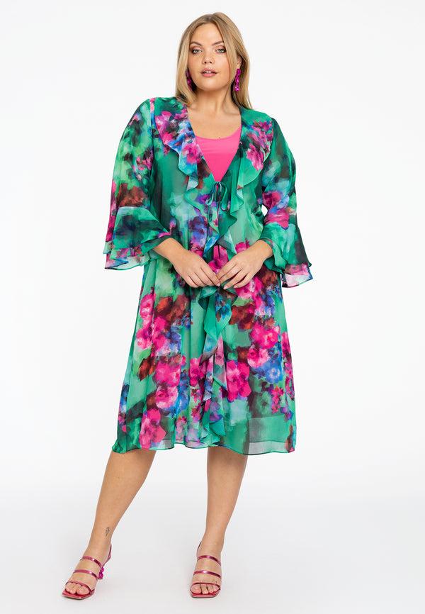 Yoek Cardi Blouse Met Ruches PIXEL - Groen