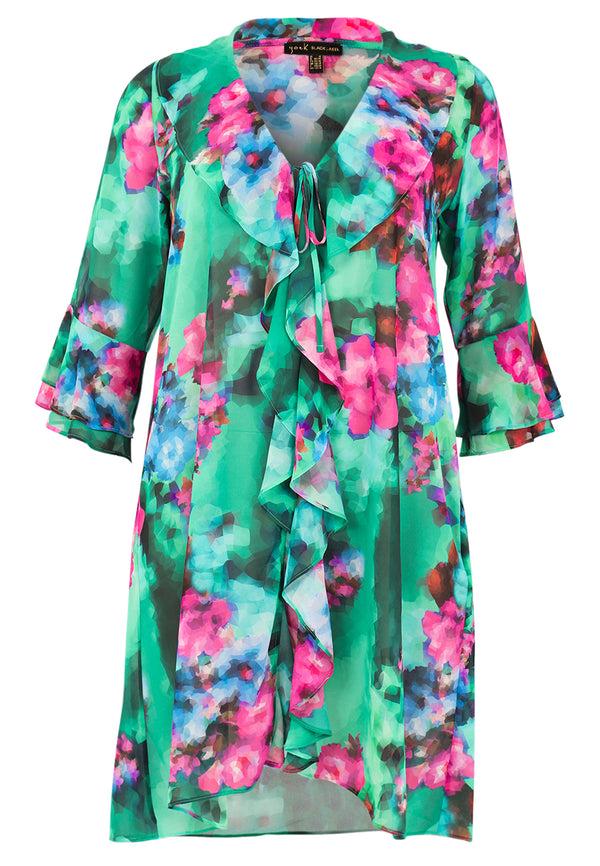 Yoek Cardi Blouse Met Ruches PIXEL - Groen