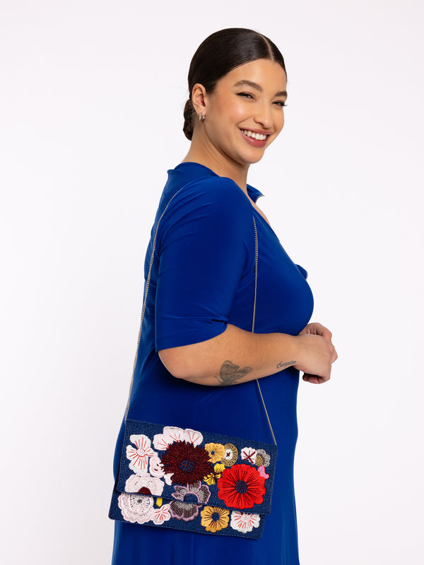 yoek Clutch met bloemen - Blauw