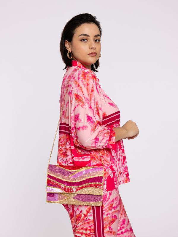 yoek Clutch met roze en goud - Roze