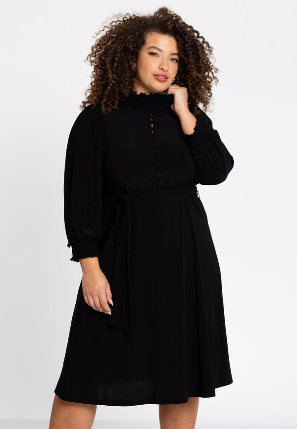 yoek Dress belted DOLCE - Zwart