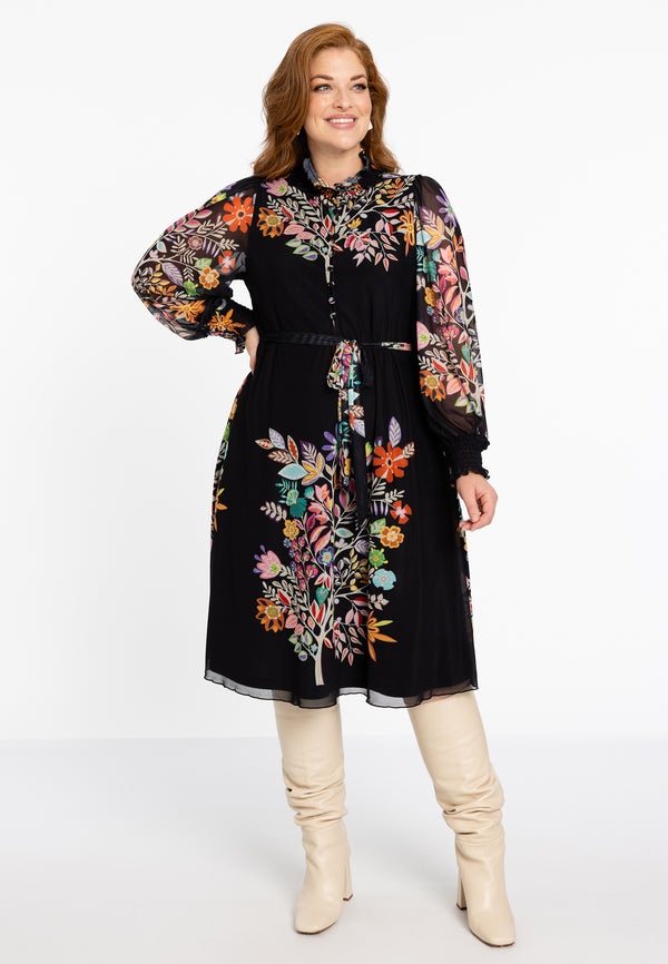 Yoek Dress Belted LINDA - Zwart