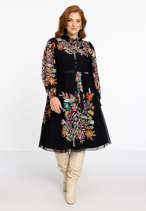 Yoek Dress Belted LINDA - Zwart