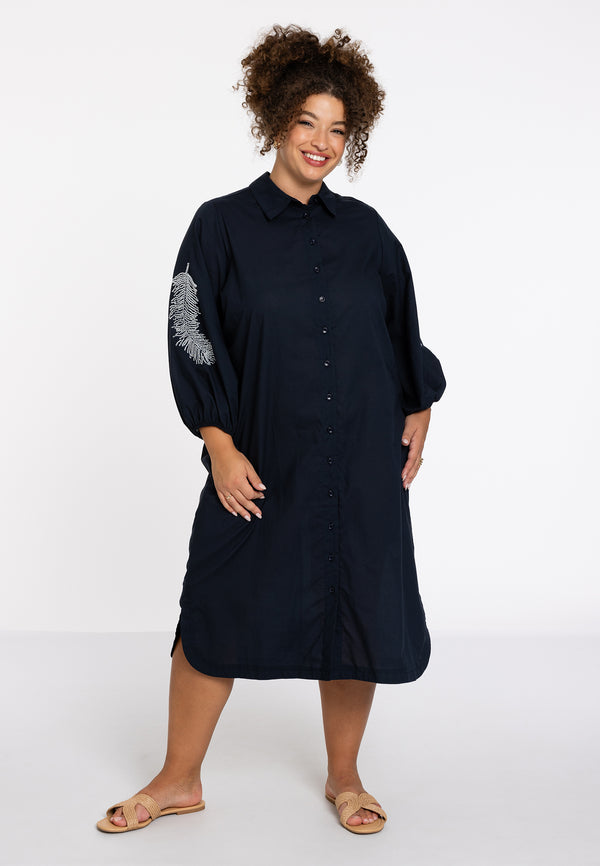 Yoek Geborduurde Blouse-jurk SOFT COTTON - Blauw