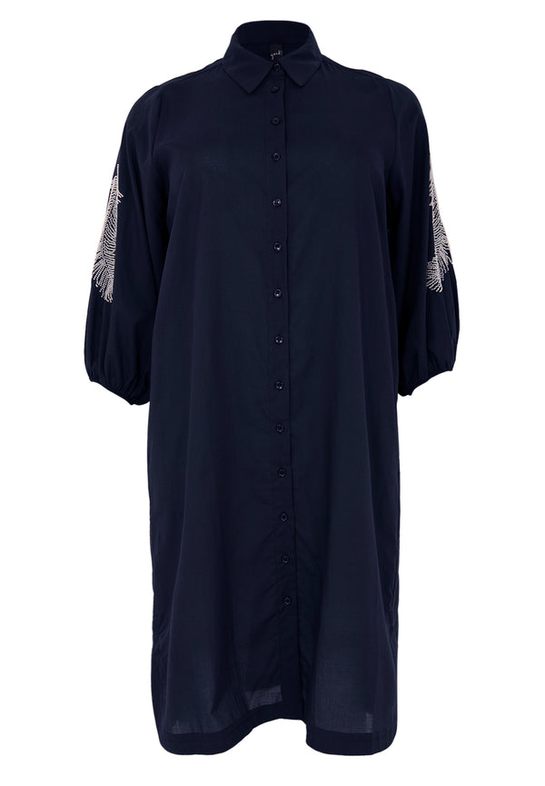 Yoek Geborduurde Blouse-jurk SOFT COTTON - Blauw