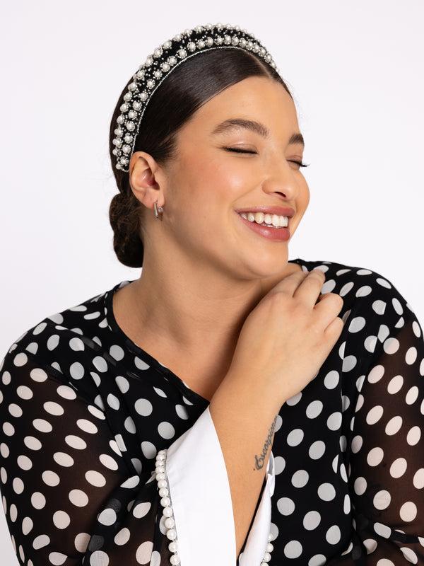 yoek Haarband met parels - Wit