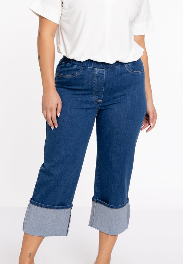 Yoek Jeans Cropped Met Omslag - Indigo