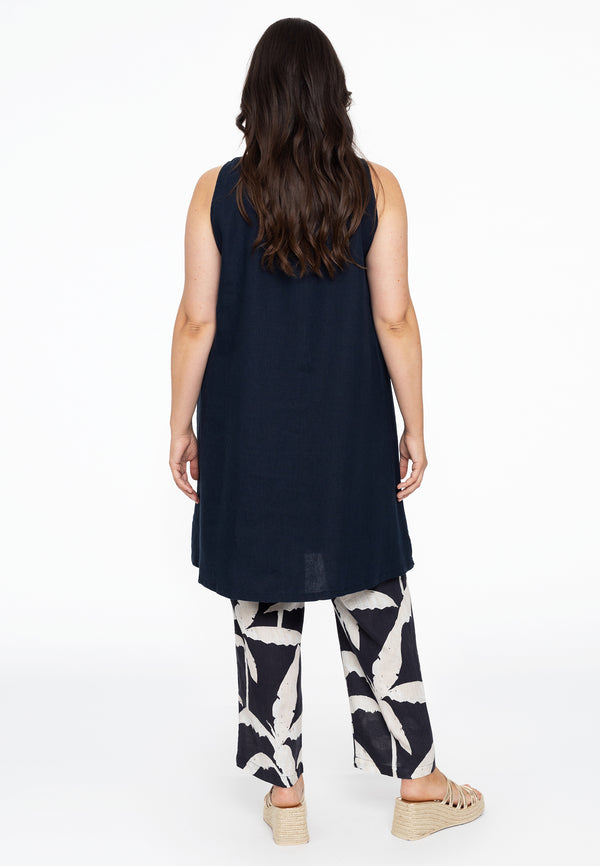 Yoek Jurk A-lijn LINEN - Blauw