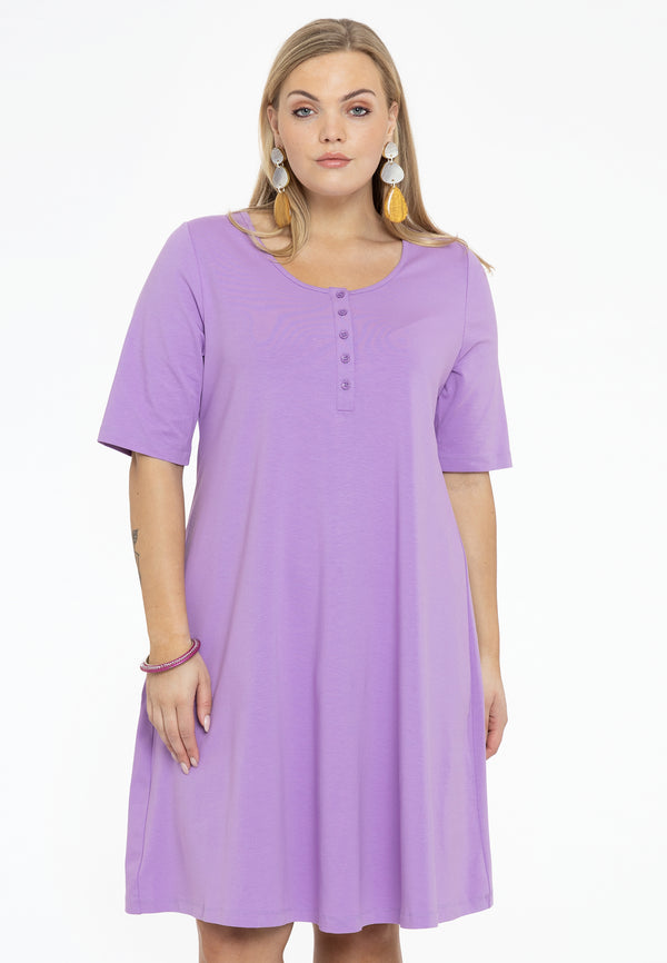 yoek Jurk A-lijn met knoopjes COTTON - light purple