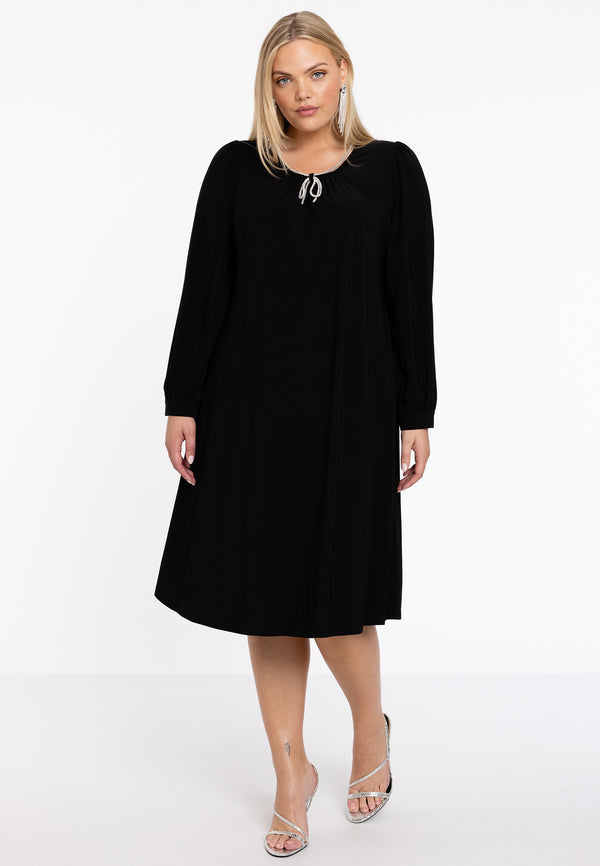 Yoek Jurk A-lijn Met Strik In Strass DOLCE - Zwart