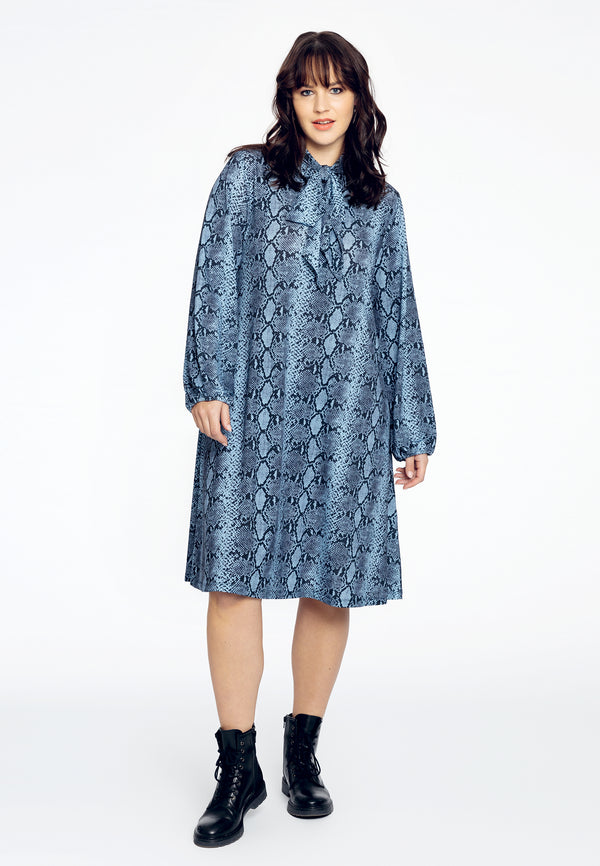 Yoek Jurk A-lijn Met Strik SNAKE - Blauw