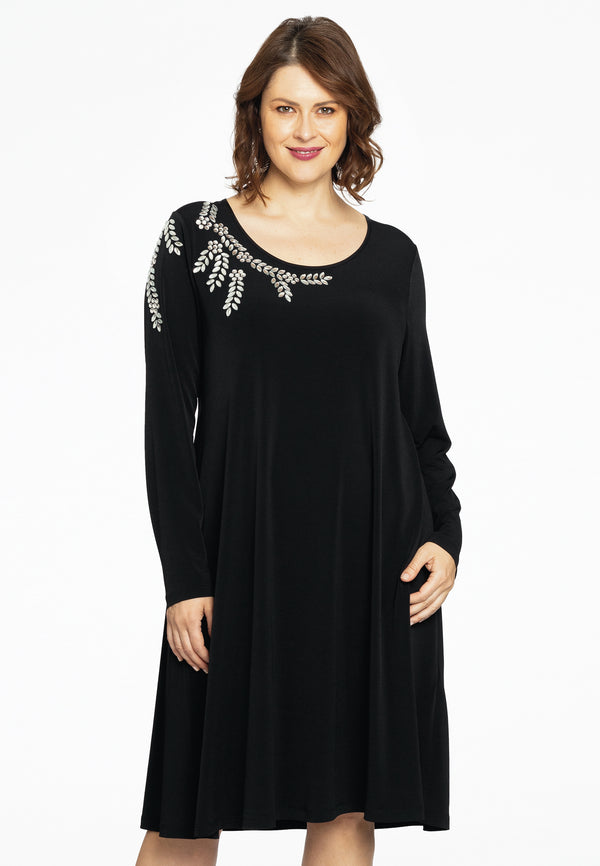 yoek Jurk A-lijn strass DOLCE - Zwart