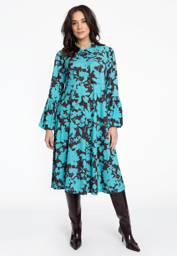 Yoek Jurk Ballonmouwen JONES - Turquoise