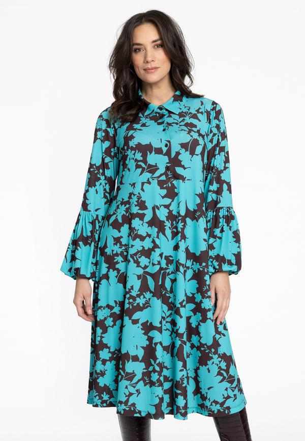 yoek Jurk ballonmouwen JONES - Turquoise