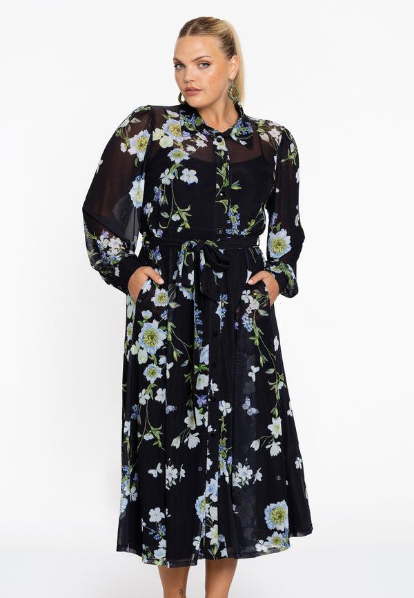 yoek Jurk flare BLUETT - Zwart