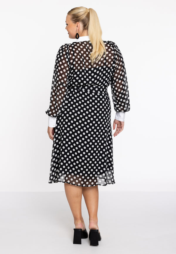 Yoek Jurk Flare DOTS - Zwart