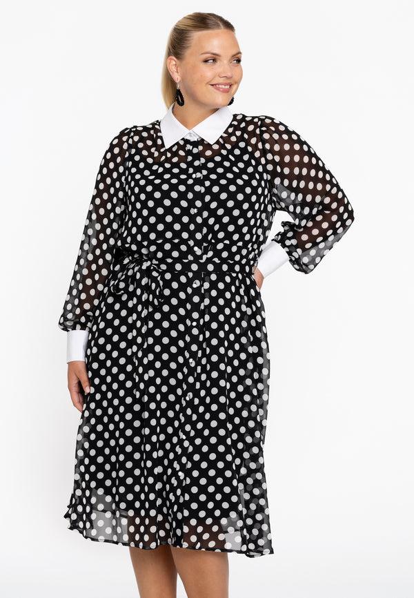 yoek Jurk flare DOTS - Zwart