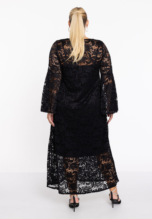 Yoek Jurk Flare LACE - Zwart