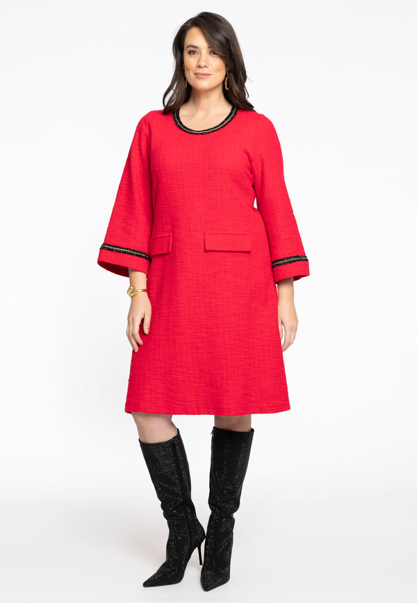 Yoek Jurk Frontpocket BOUCLE - Rood