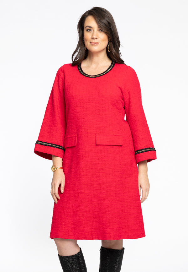 yoek Jurk Frontpocket BOUCLE - Rood