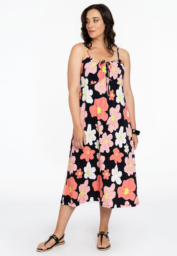 Yoek Jurk Met Bandjes HIBISCUS - Zwart