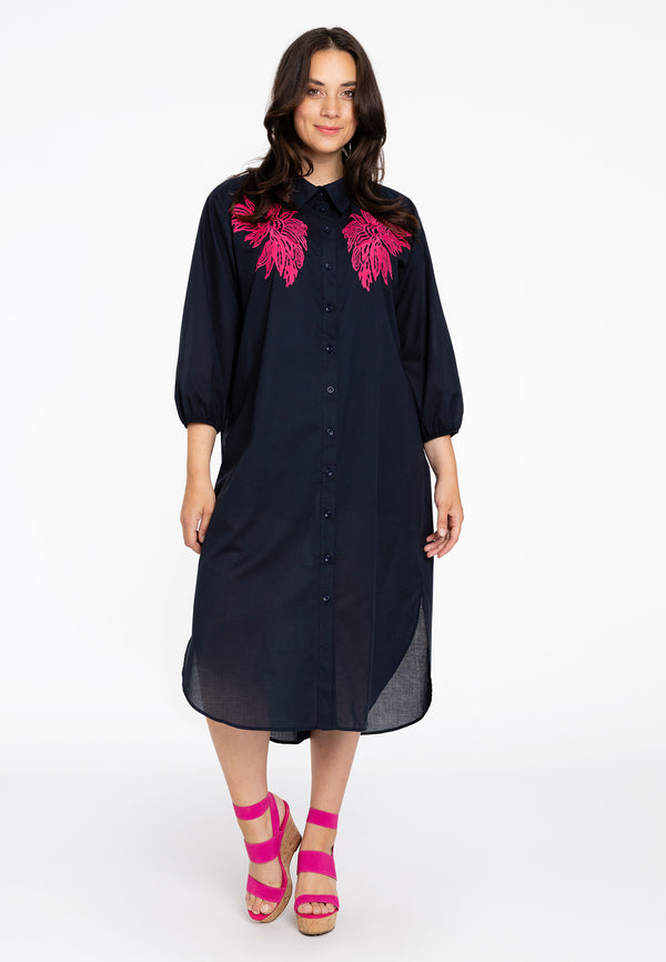 Yoek Jurk Met Borduursel SOFT COTTON - Blauw