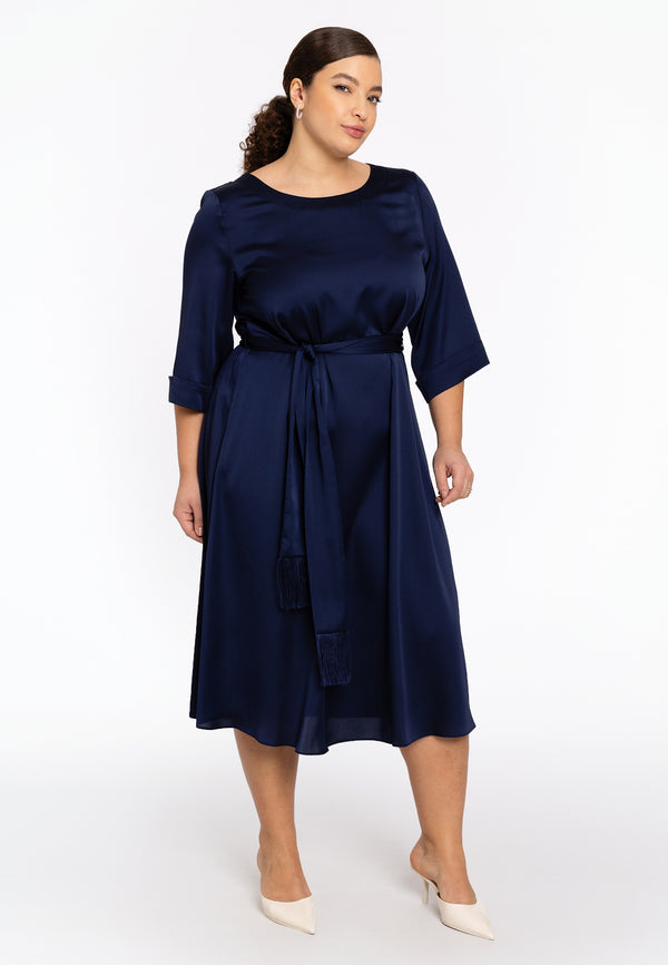 Yoek Jurk Met Ceintuur SATINI - Blauw