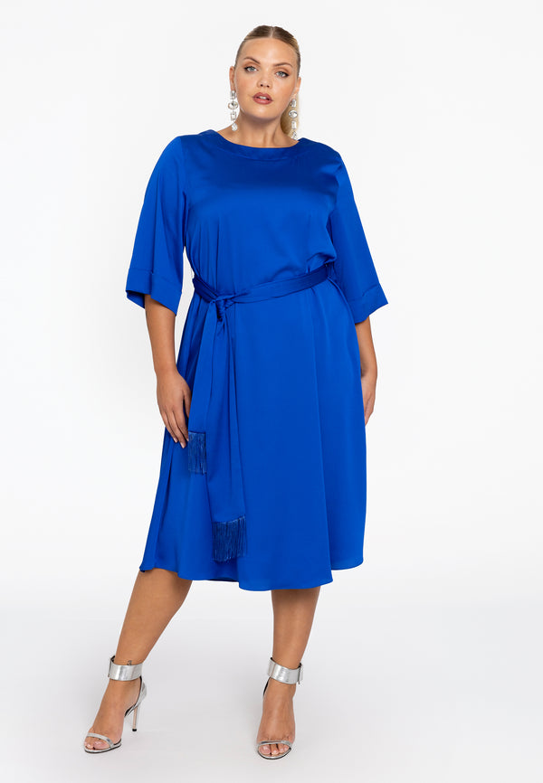 Yoek Jurk Met Ceintuur SATINI - Indigo